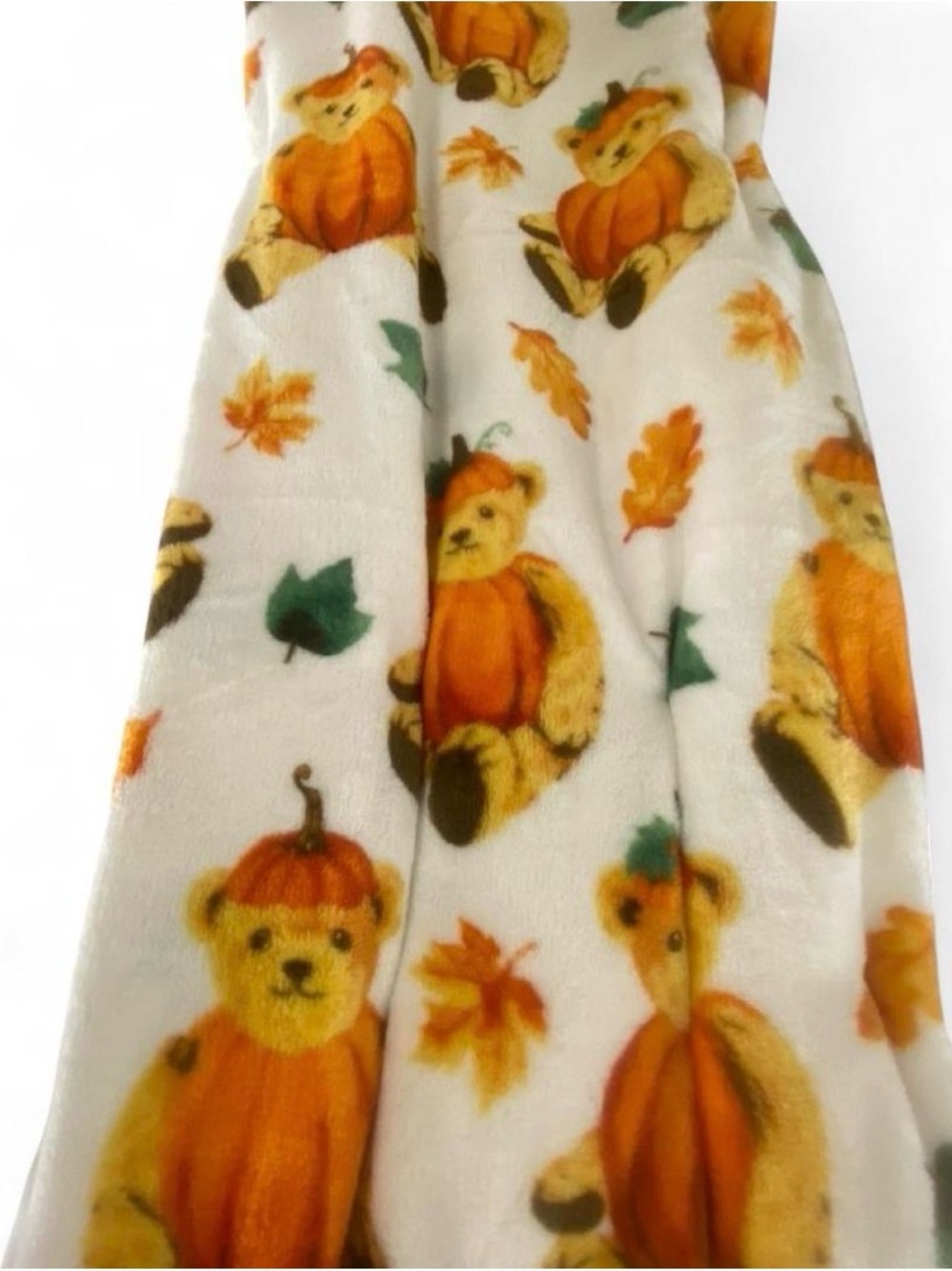 SALE!!! Autumn Pumpkin Bear Plush Throw Blanket - White & Orange